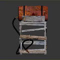 Red Cylindrical Object Mounted On Wooden Stand With Metal Binding Straps