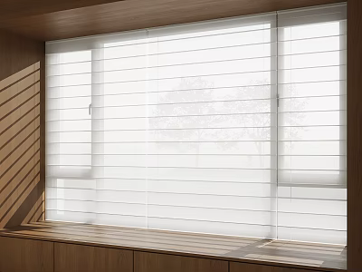 **Title: White Window Blinds With Wooden Frame And Sunlight** 3d model