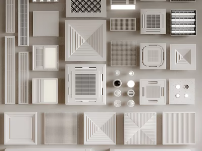 Various Air Conditioner Vent Designs Featuring Different Grille Patterns and Shapes 3d model