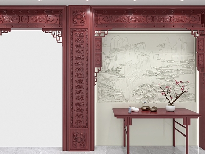 Chinese porch aisle background model