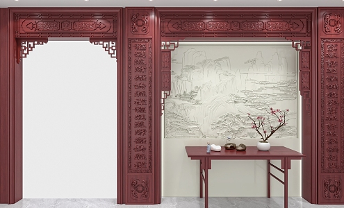 Chinese porch aisle background 3d model