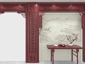 Chinese porch aisle background 3d model