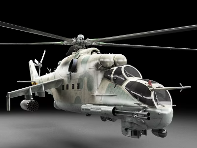 Military Helicopter With Camouflage Paint Large Rotors Weapon Systems And Cockpit 3d model