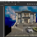 Two Story Detached Villa Exterior Design With Balcony Stairs And Parked Cars