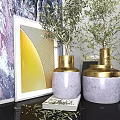 Elegant Decorative Ornament Set With Gold Purple Vases Olive Plants Artworks And Books