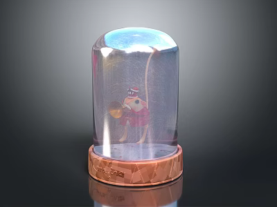 Glass Dome Decor Featuring Cartoon Character and Animal with Copper Base and Golden Ball 3d model