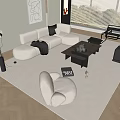 Modern Sofa Coffee Table Combination Cream Sofa Combination 3d model