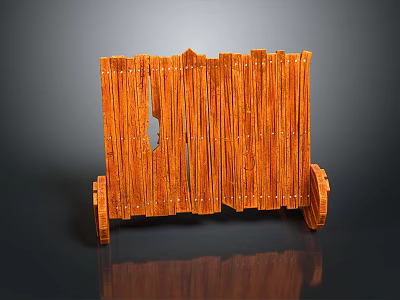 Scenic Garden View With Orange Wooden Fence Vertical Slats And Natural Background 3d model
