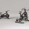 Modern Stationary Exercise Bikes With Brown Wooden Seats And Black Metal Frames