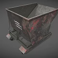 Rusted Industrial Dump Hopper Equipment with Wheels Black and Rust Red for Factory Transport