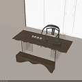 Minimalist Tea Table Set With Wooden Top And Black Chair Near Window
