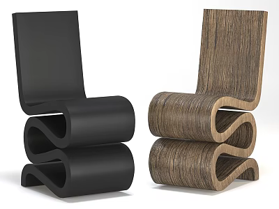Modern Curved Single Chair With Black And Wooden Design And Smooth Curved Structure 3d model