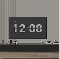 Modern Black TV Stand with Wall Mounted TV Decorative Items and Vertical Striped Wall