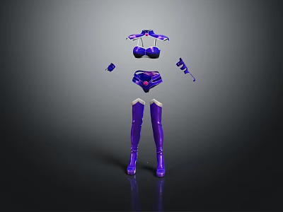 Trendy Purple Lingerie Set With Thigh High Boots And Wristband Accessories 3d model