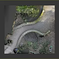 Garden Courtyard Landscape Design With Stone Arch Pathway Green Vines And Iron Gate