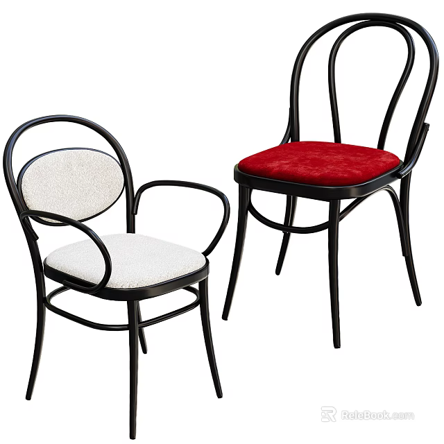 Dining Chairs With Black Frame And White And Red Cushions Modern Design 3d model 