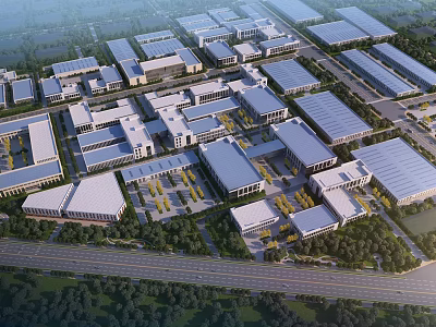Large Scale Industrial Factory Aerial View With Multiple Buildings Neat Layout And Greenery 3d model