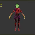 3D Character Model In Black Red Costume With Green Helmet Backpack And Red Knee Pads