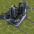 Modern Commercial Street Featuring High Rise Buildings Central Road Layout And Green Areas