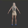 3D Character With White Braided Hair Gray Sleeveless T-shirt Plaid Skirt And Blue High Heels