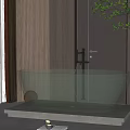 Modern Freestanding Bathtub With Glossy Finish On White Platform Interior With Plants And Curtains