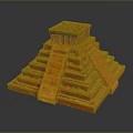 Ancient Pyramid Landscape Featuring Stepped Structure Detailed Steps And Orange Green Tones