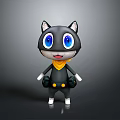 Cute Cartoon Cat Character With Big Blue Eyes Black Body White Ears And Yellow Scarf