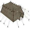 Traditional Canvas Tent With Wooden Poles And Rope Ties For Outdoor Camping