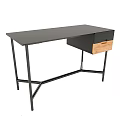 Stylish Modern Desk with Black Tabletop Wooden Drawer Front and Metal Legs