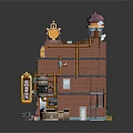 Detailed Multi Level Building Model With Cat Shaped Roof Workshop Shop Furniture And Decorative Pipes