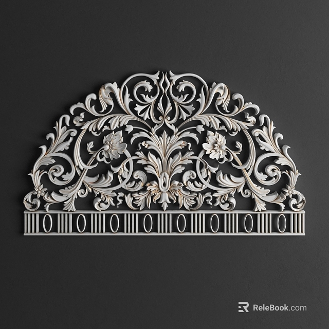 Intricate Floral Carving Design With Curved Vines And Decorative Strip 3d model 