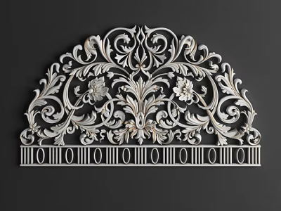 Intricate Floral Carving Design With Curved Vines And Decorative Strip 3d model