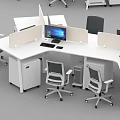 Multiple Office Desks Arranged in Various Shapes With Computers And Chairs 3d model