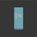 Turquoise Vintage Refrigerator With Stickers On Door And Illuminated Standalone Base