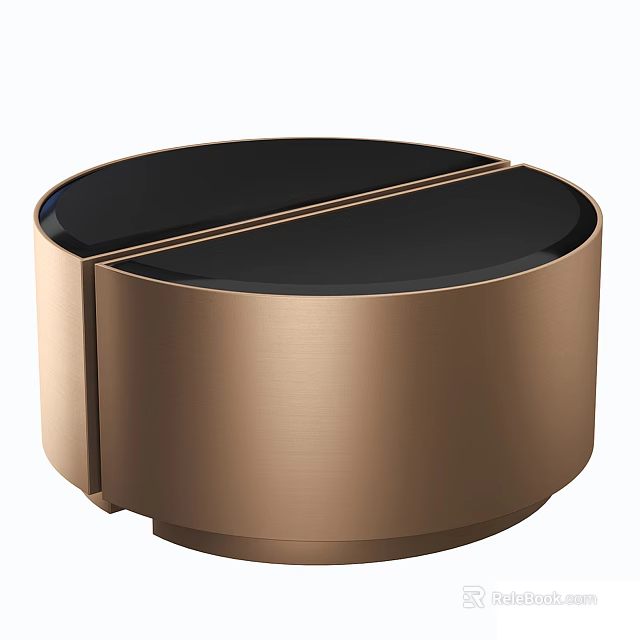 Modern Round Coffee Table With Black Top And Copper Divider Frame 3d model