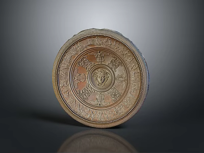 Ornate Circular Decorative Plate With Intricate Carvings And Central Motif 3d model