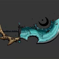 Fantasy Turquoise Glowing Battle Axe With Ornate Handle And Decorative Crystals