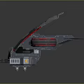 Futuristic Flying Vehicle With Gray Red Metallic Structure And Large Propellers Design