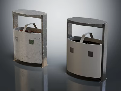 Two Modern Trash Bins With Curved Design And Metal Handles For Public Use 3d model