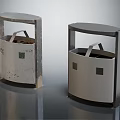 Two Modern Trash Bins With Curved Design And Metal Handles For Public Use