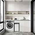 Modern Home Balcony Design With Washing Machine White Cabinets Sink Storage Shelves And City View