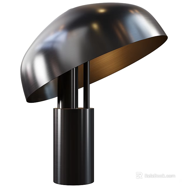 Stylish Modern Table Lamp With Metal Dome Shade And Black Cylindrical Base 3d model 