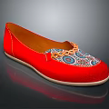 Red Flat Shoes With Colorful Patterns And Gold Chain Decoration 3d model
