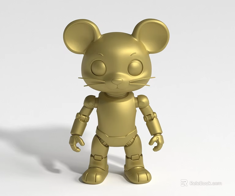 Golden Mouse Shaped Landscape Sculpture With Cartoon Style Robot Like Jointed Limbs 3d model 