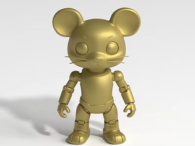 Golden Mouse Shaped Landscape Sculpture With Cartoon Style Robot Like Jointed Limbs 3d model