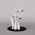Modern Sculpture With White Curved Forms Black Accents And Stone Base