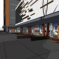 Modern Office Building With Orange Grid Facade White Exterior And Surrounding Trees Lawn