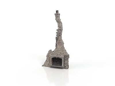 Weathered Brick Fireplace Structure With Broken Chimney And Textured Surface 3d model
