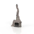 Weathered Brick Fireplace Structure With Broken Chimney And Textured Surface 3d model