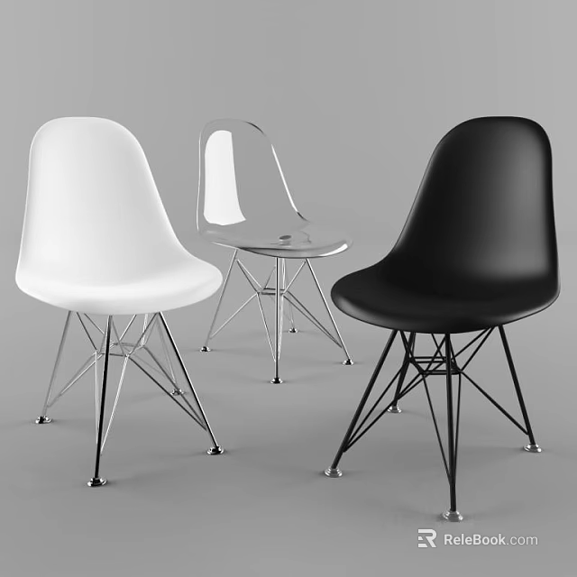 Modern Dining Chairs With White Transparent Black Colors And Metal Legs Design 3d model 